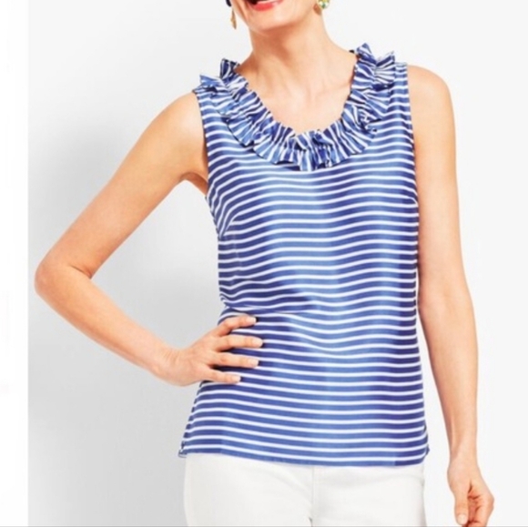 Talbots Blue and White Striped Sleeveless Blouse - Picture 1 of 6
